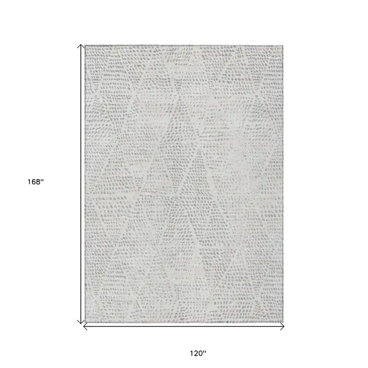 10' X 14' Silver And Ivory Geometric Washable Indoor Outdoor Area Rug