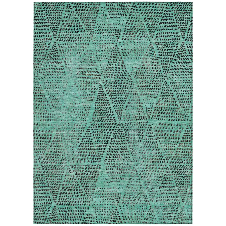 3' X 5' Teal Blue And Charcoal Geometric Washable Indoor Outdoor Area Rug