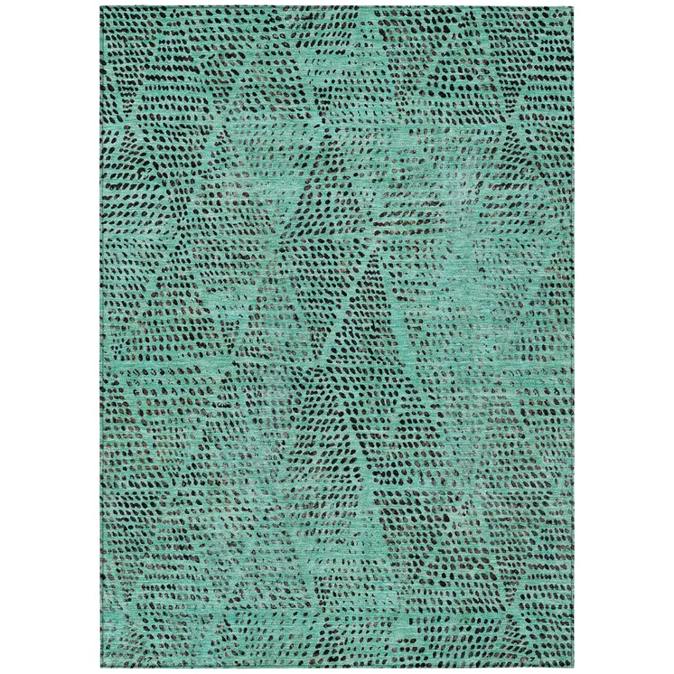5' X 8' Teal Blue And Charcoal Geometric Washable Indoor Outdoor Area Rug