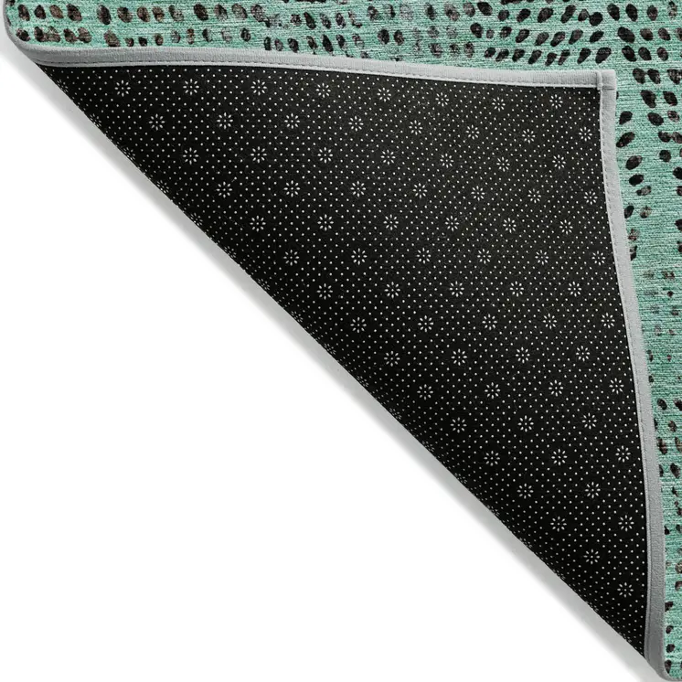 5' X 8' Teal Blue And Charcoal Geometric Washable Indoor Outdoor Area Rug