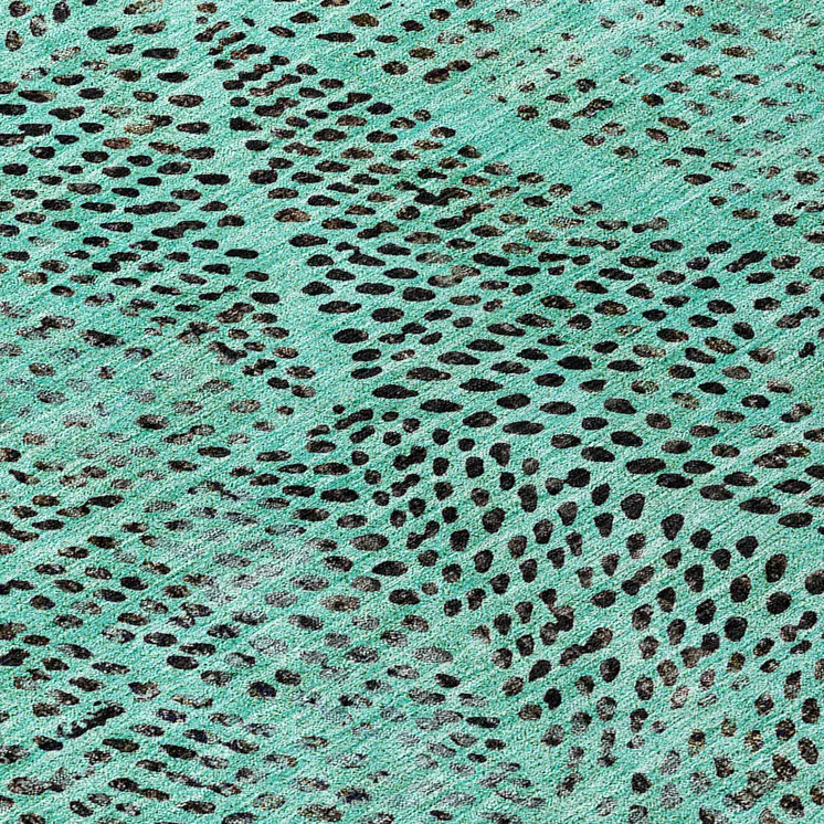 8' Teal Blue And Charcoal Round Geometric Washable Indoor Outdoor Area Rug