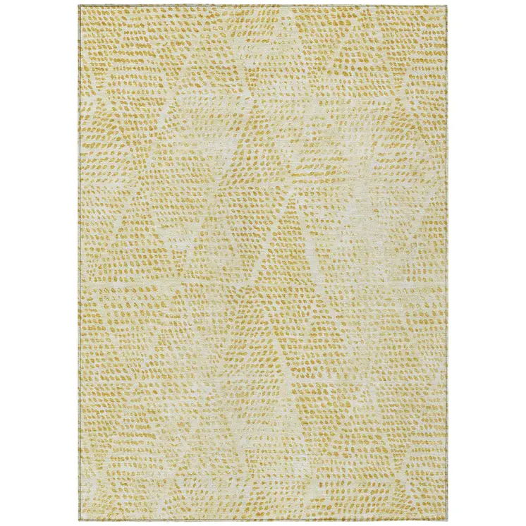 5' X 8' Wheat Gold And Ivory Geometric Washable Indoor Outdoor Area Rug
