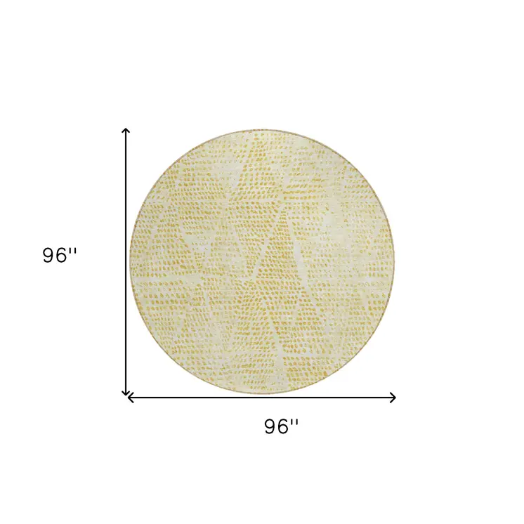 8' Wheat Gold And Ivory Round Geometric Washable Indoor Outdoor Area Rug