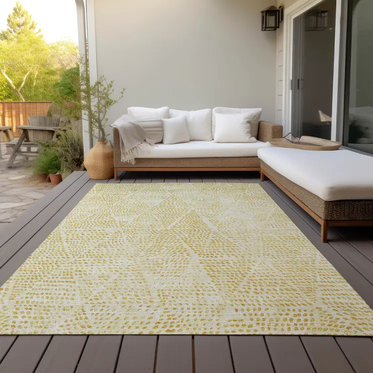 10' X 14' Wheat Gold And Ivory Geometric Washable Indoor Outdoor Area Rug