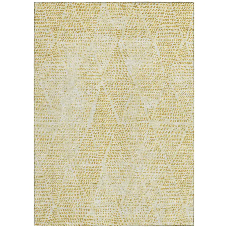10' X 14' Wheat Gold And Ivory Geometric Washable Indoor Outdoor Area Rug