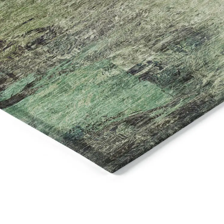3' X 5' Beige Green And Artichoke Green Abstract Washable Indoor Outdoor Area Rug