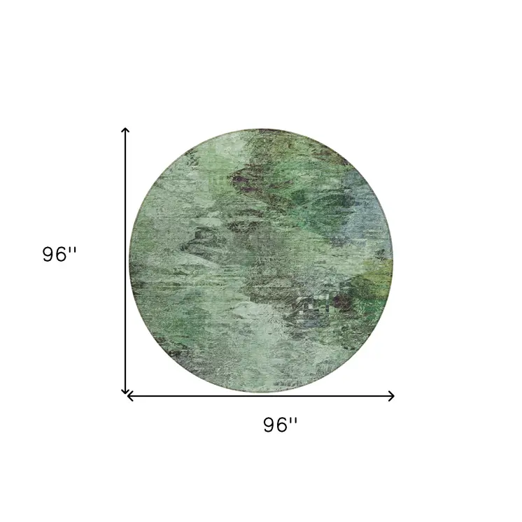 8' Green And Brown Round Abstract Washable Indoor Outdoor Area Rug