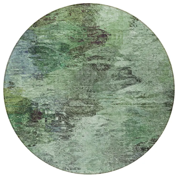 8' Green And Brown Round Abstract Washable Indoor Outdoor Area Rug
