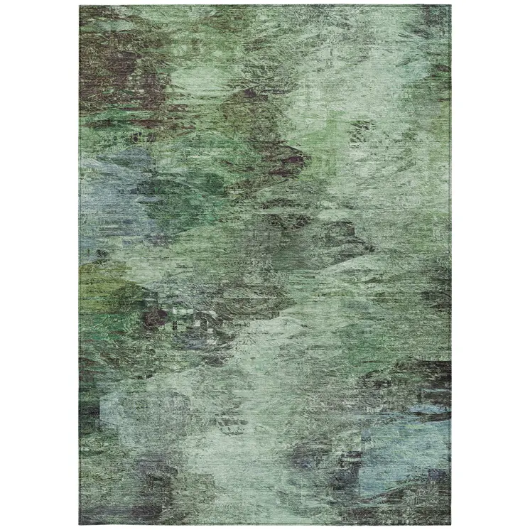 9' X 12' Green And Brown Abstract Washable Indoor Outdoor Area Rug