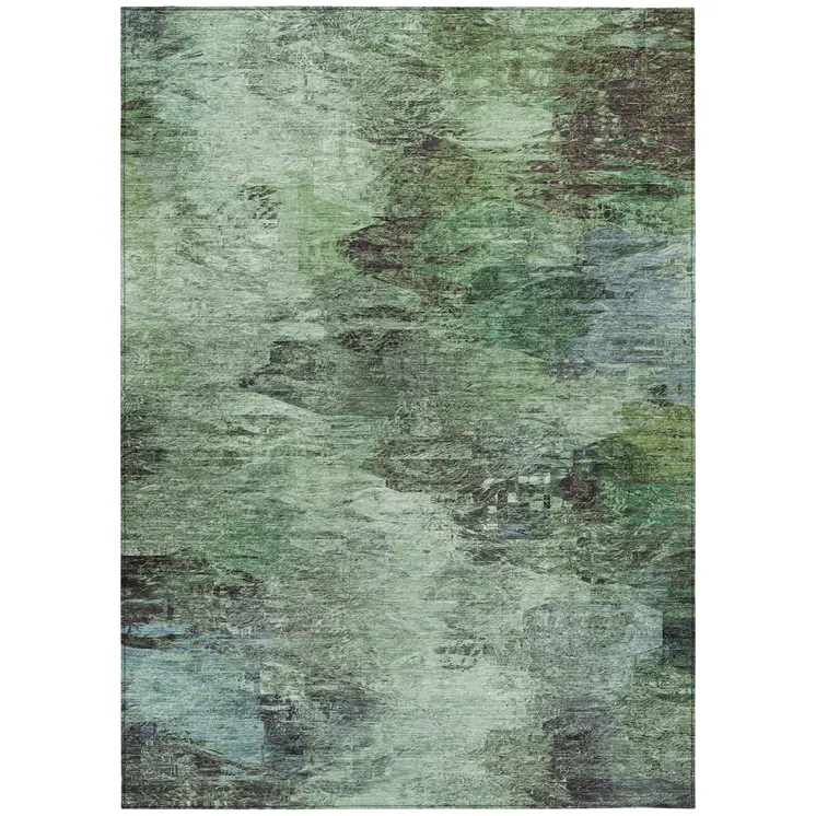 9' X 12' Green And Brown Abstract Washable Indoor Outdoor Area Rug