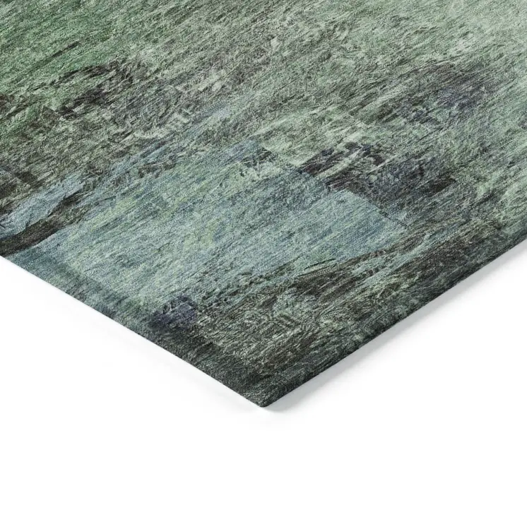 9' X 12' Green And Brown Abstract Washable Indoor Outdoor Area Rug