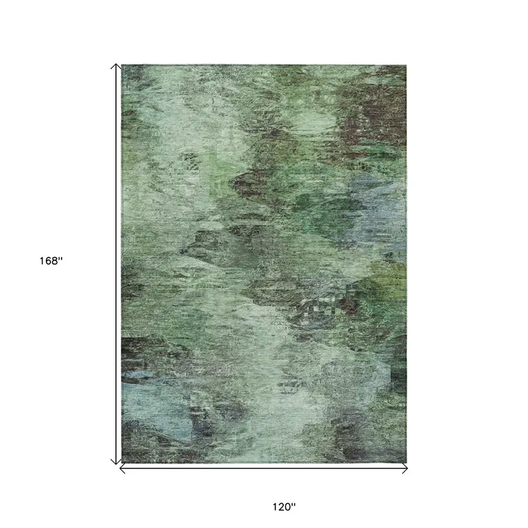 10' X 14' Green And Brown Abstract Washable Indoor Outdoor Area Rug