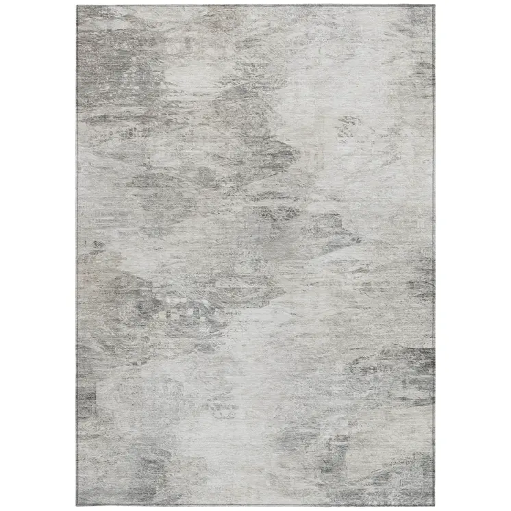 8' X 10' Silver Gray And Ivory Abstract Washable Indoor Outdoor Area Rug