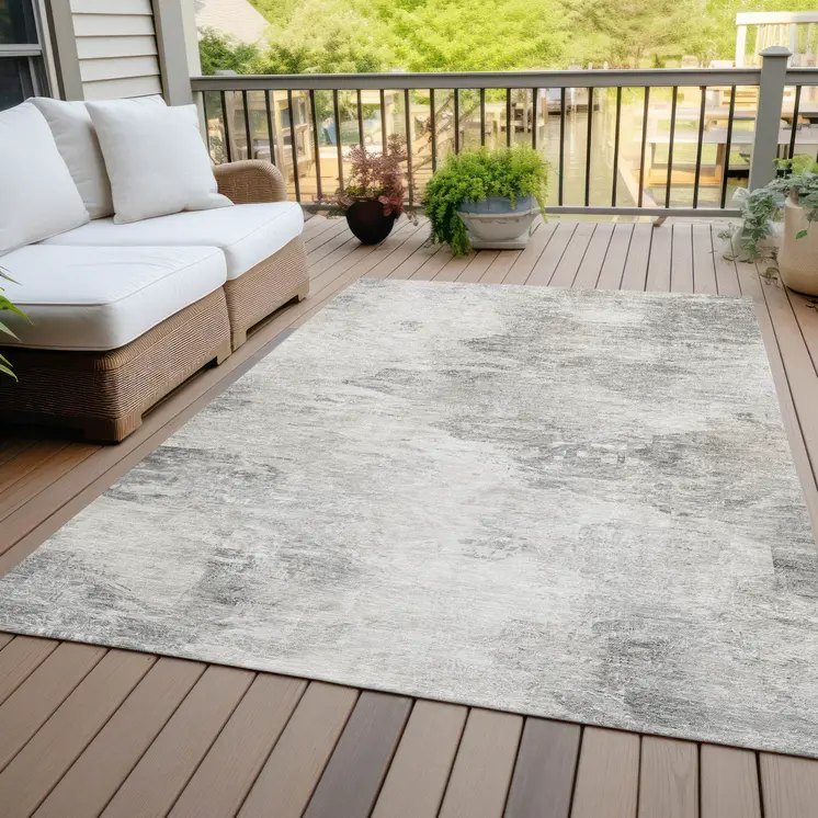 8' X 10' Silver Gray And Ivory Abstract Washable Indoor Outdoor Area Rug