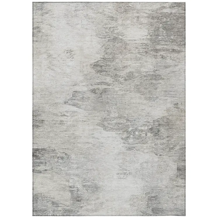 8' X 10' Silver Gray And Ivory Abstract Washable Indoor Outdoor Area Rug