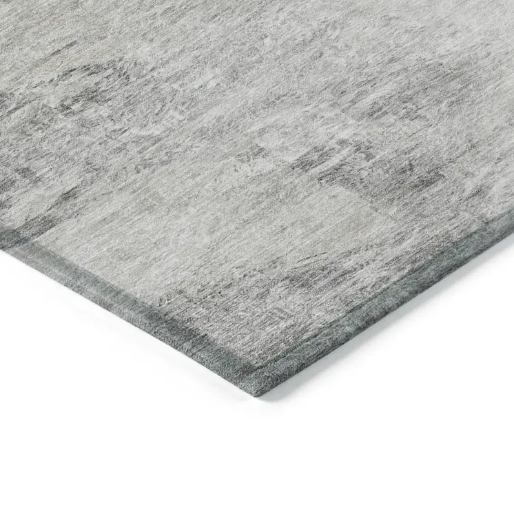 8' X 10' Silver Gray And Ivory Abstract Washable Indoor Outdoor Area Rug