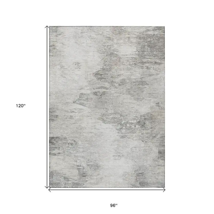 8' X 10' Silver Gray And Ivory Abstract Washable Indoor Outdoor Area Rug