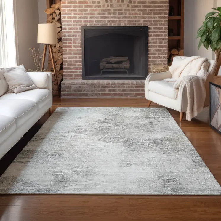 8' X 10' Silver Gray And Ivory Abstract Washable Indoor Outdoor Area Rug
