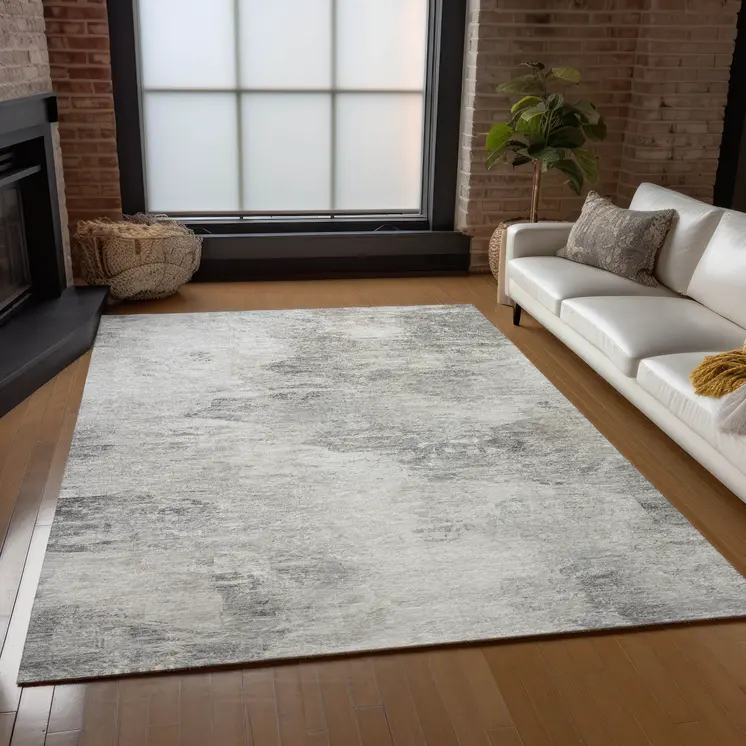 8' X 10' Silver Gray And Ivory Abstract Washable Indoor Outdoor Area Rug