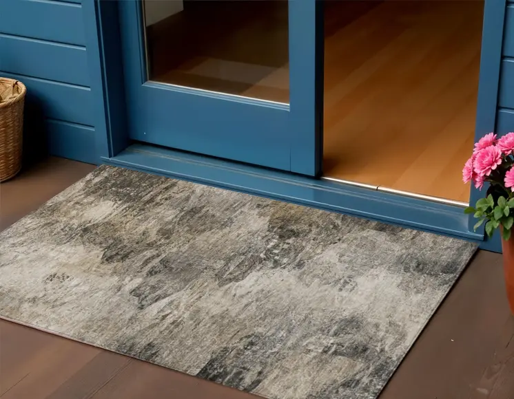 3' X 5' Taupe Beige And Brown Abstract Washable Indoor Outdoor Area Rug