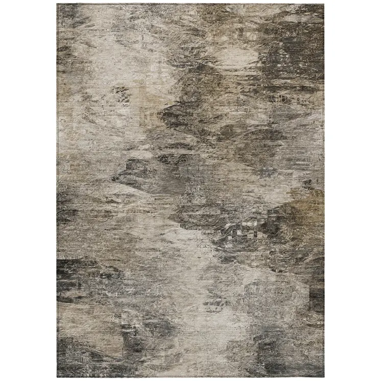 5' X 8' Taupe Beige And Brown Abstract Washable Indoor Outdoor Area Rug
