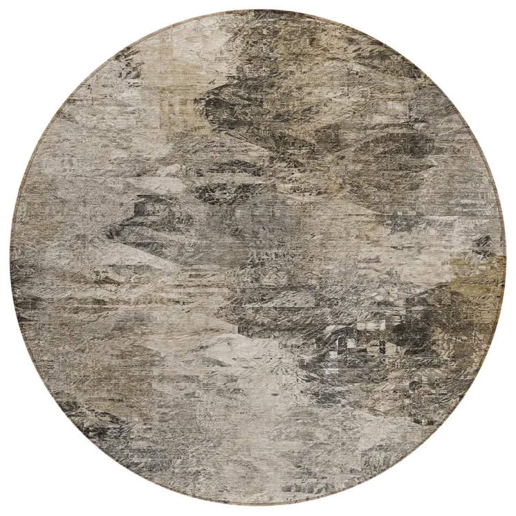 8' Taupe Beige And Brown Round Abstract Washable Indoor Outdoor Area Rug