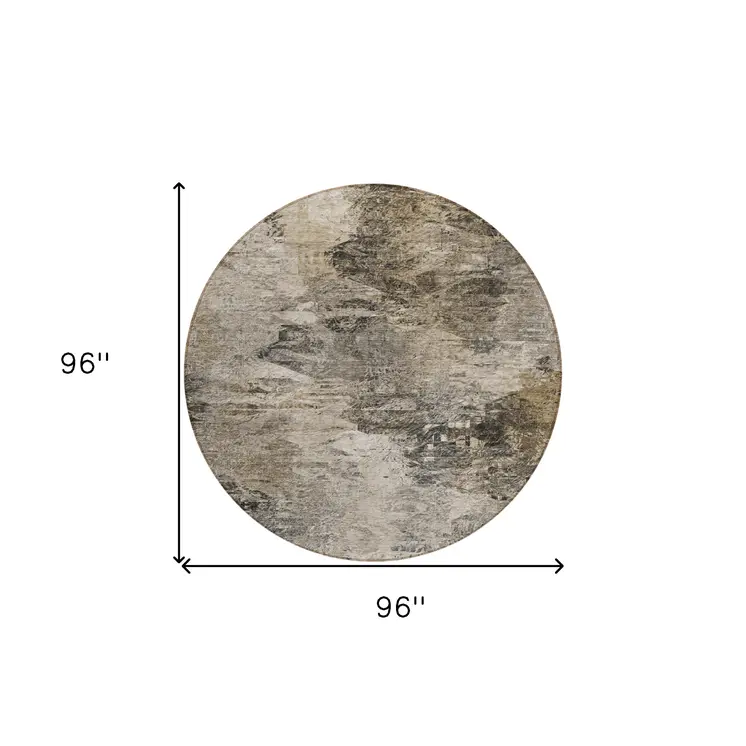 8' Taupe Beige And Brown Round Abstract Washable Indoor Outdoor Area Rug