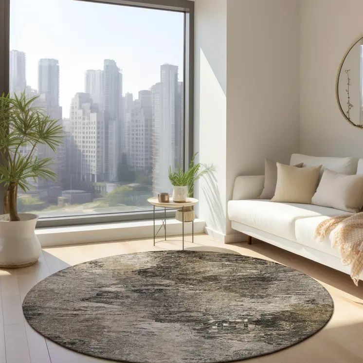 8' Taupe Beige And Brown Round Abstract Washable Indoor Outdoor Area Rug