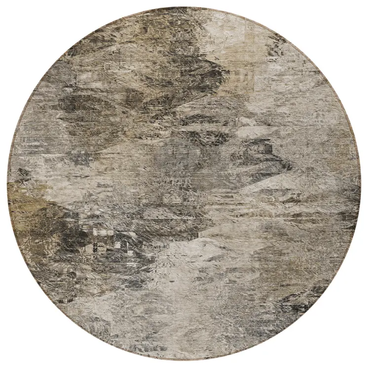 8' Taupe Beige And Brown Round Abstract Washable Indoor Outdoor Area Rug