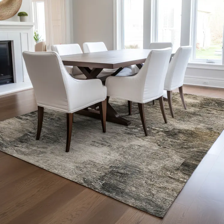 8' X 10' Taupe Beige And Brown Abstract Washable Indoor Outdoor Area Rug