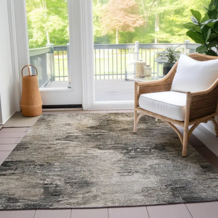 9' X 12' Taupe Beige And Brown Abstract Washable Indoor Outdoor Area Rug