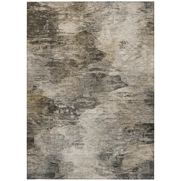10' X 14' Taupe Beige And Brown Abstract Washable Indoor Outdoor Area Rug