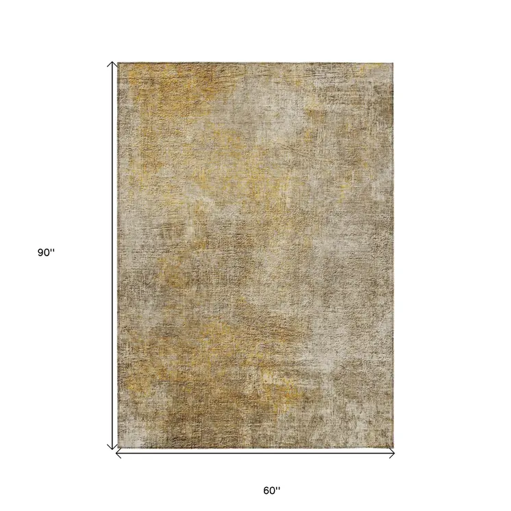 5' X 8' Beige Taupe And Ivory Abstract Washable Indoor Outdoor Area Rug