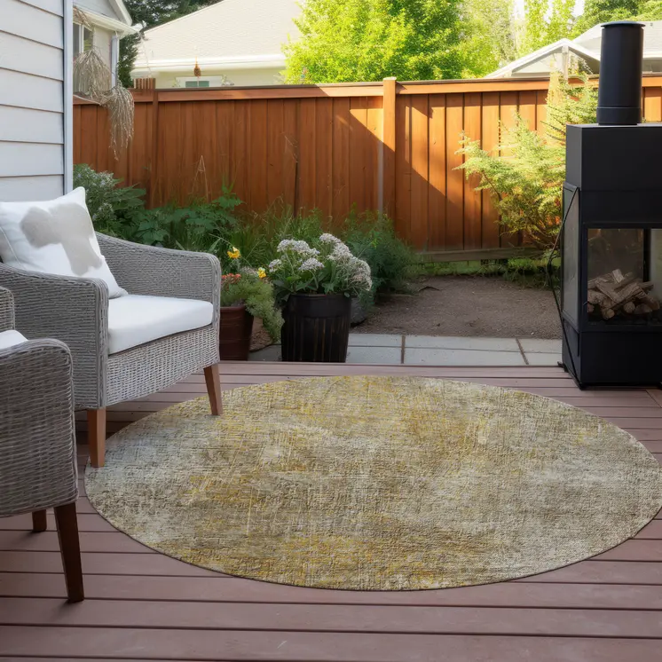 8' Beige Taupe And Ivory Round Abstract Washable Indoor Outdoor Area Rug
