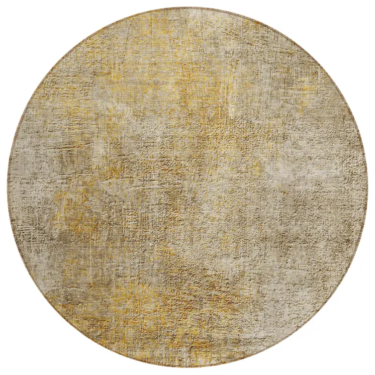 8' Beige Taupe And Ivory Round Abstract Washable Indoor Outdoor Area Rug