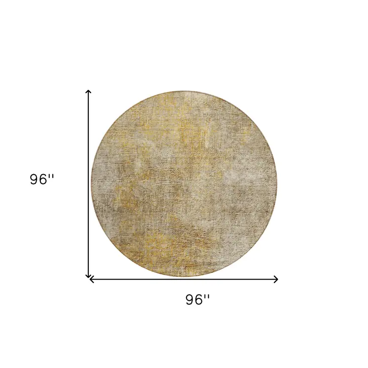 8' Beige Taupe And Ivory Round Abstract Washable Indoor Outdoor Area Rug