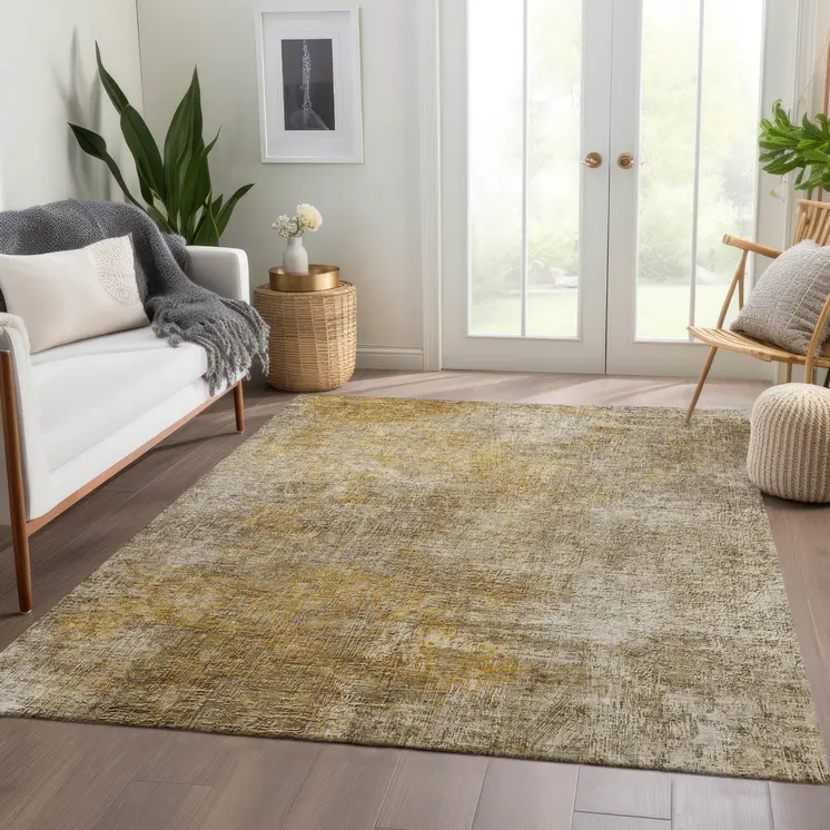 9' X 12' Beige Taupe And Ivory Abstract Washable Indoor Outdoor Area Rug