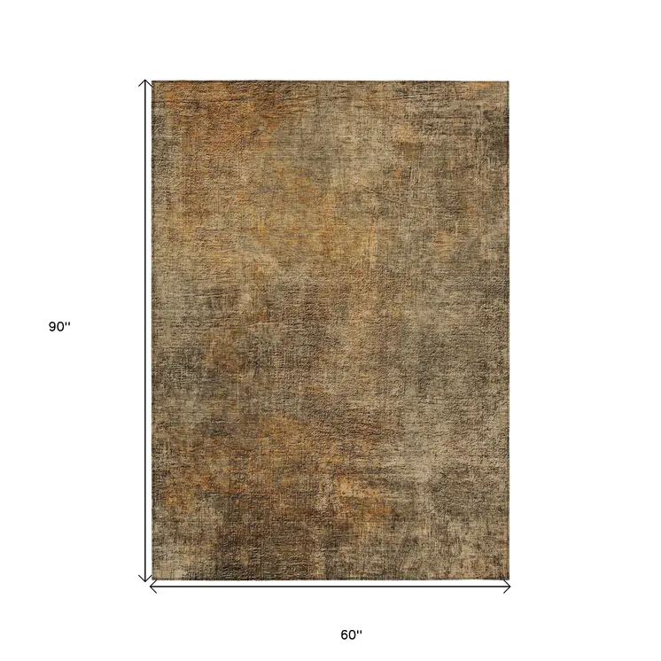 5' X 8' Brown Beige And Taupe Abstract Washable Indoor Outdoor Area Rug