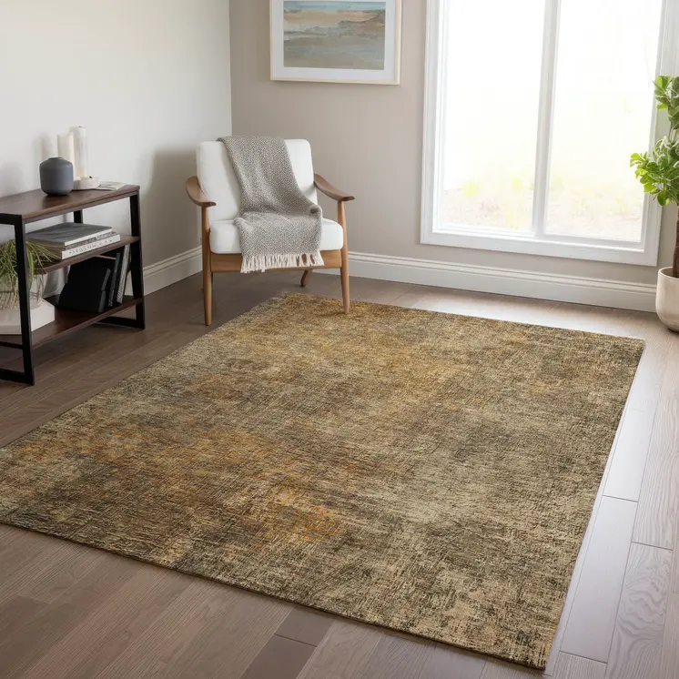 5' X 8' Brown Beige And Taupe Abstract Washable Indoor Outdoor Area Rug