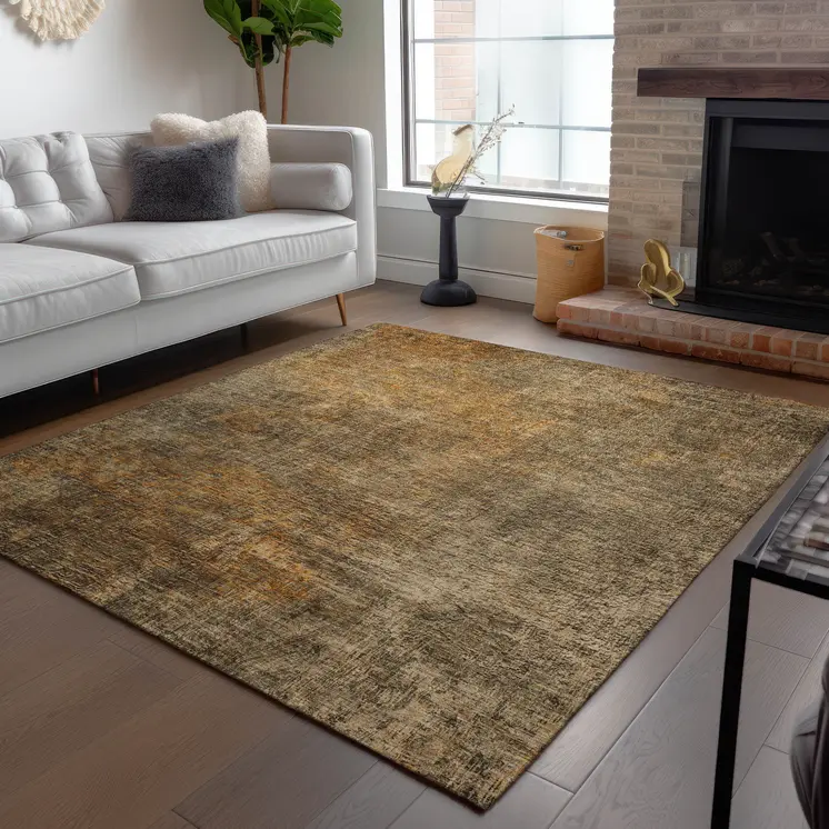 5' X 8' Brown Beige And Taupe Abstract Washable Indoor Outdoor Area Rug
