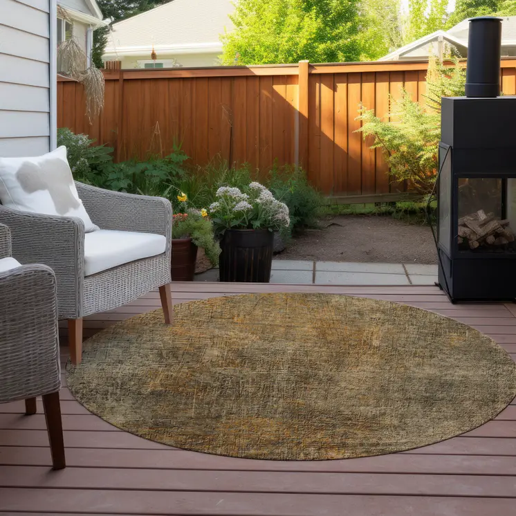 8' Brown Beige And Taupe Round Abstract Washable Indoor Outdoor Area Rug