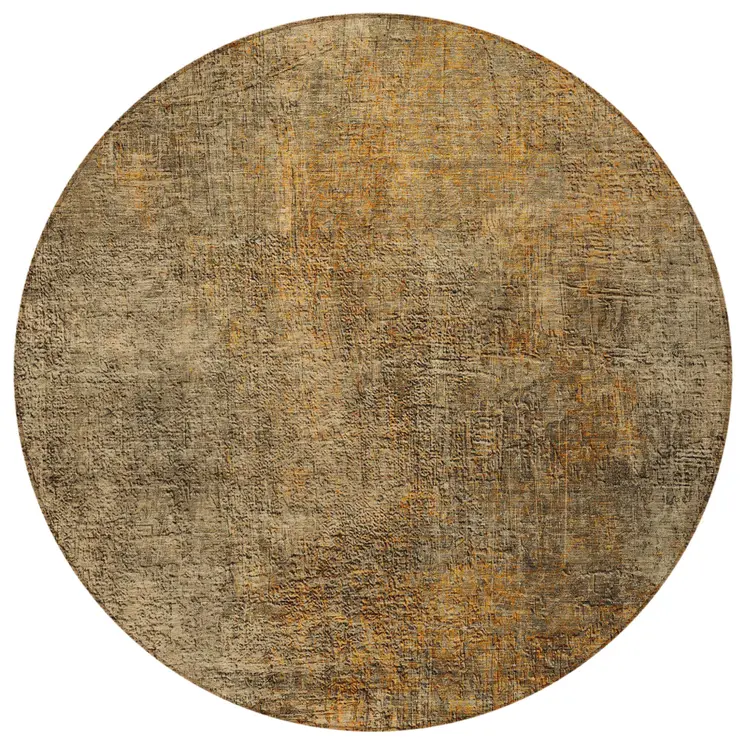 8' Brown Beige And Taupe Round Abstract Washable Indoor Outdoor Area Rug