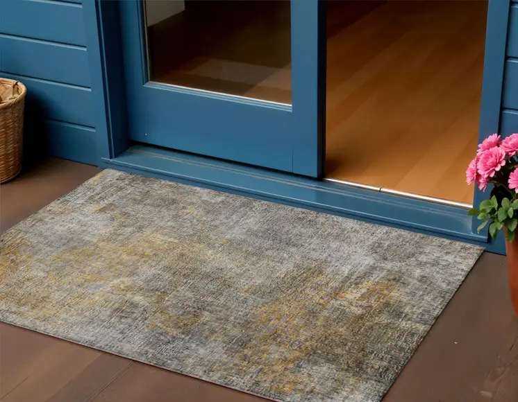 3' X 5' Gray Silver And Charcoal Abstract Washable Indoor Outdoor Area Rug