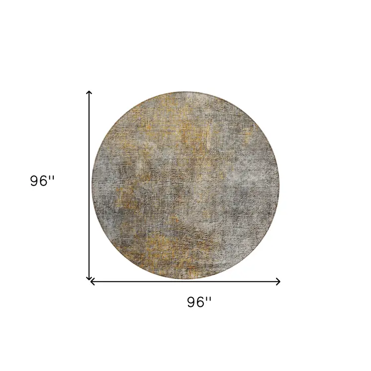 8' Gray Silver And Charcoal Round Abstract Washable Indoor Outdoor Area Rug