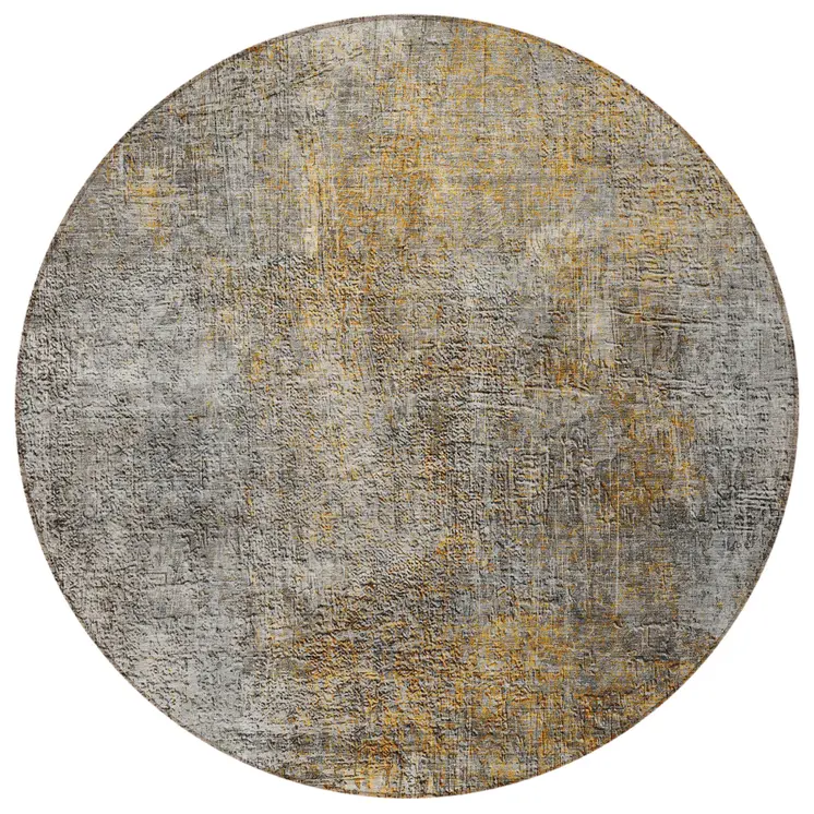 8' Gray Silver And Charcoal Round Abstract Washable Indoor Outdoor Area Rug