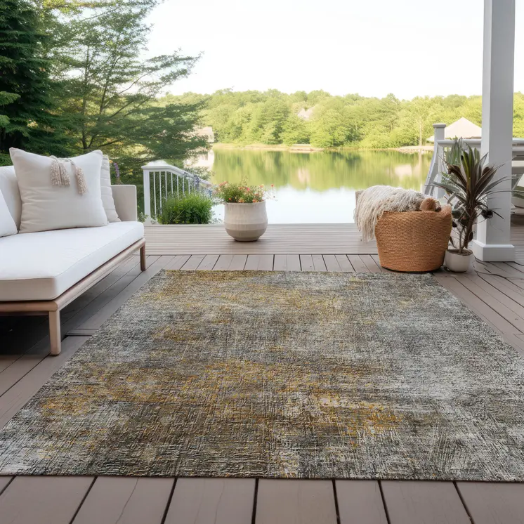 8' X 10' Gray Silver And Charcoal Abstract Washable Indoor Outdoor Area Rug