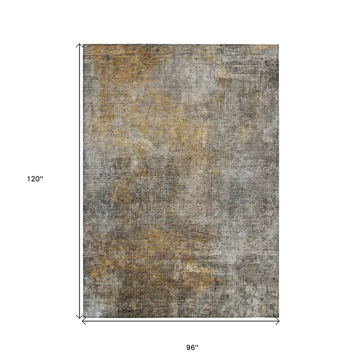 8' X 10' Gray Silver And Charcoal Abstract Washable Indoor Outdoor Area Rug