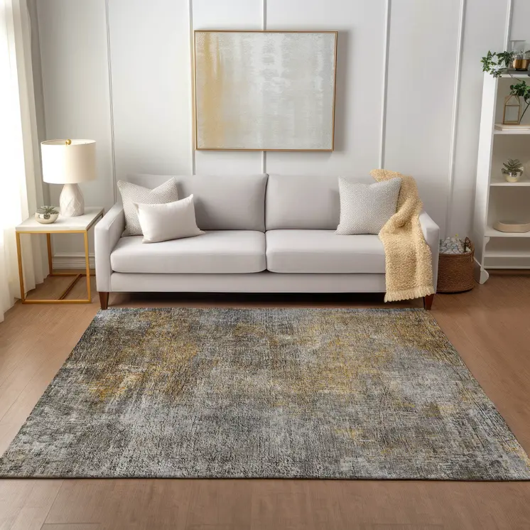 8' X 10' Gray Silver And Charcoal Abstract Washable Indoor Outdoor Area Rug