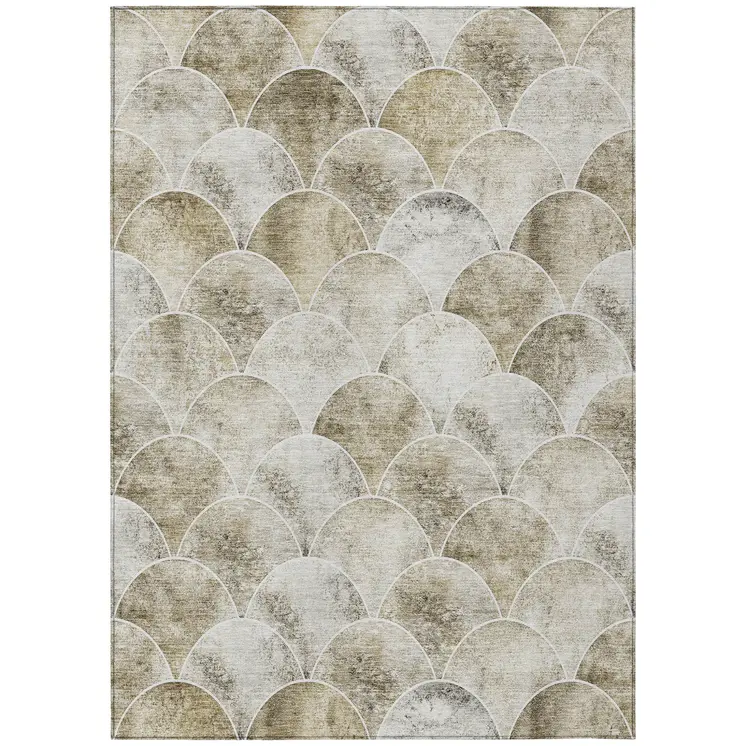 3' X 5' Beige Ivory And Tan Abstract Washable Indoor Outdoor Area Rug