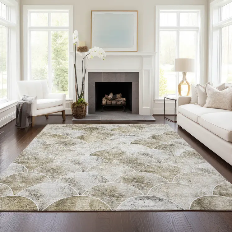 3' X 5' Beige Ivory And Tan Abstract Washable Indoor Outdoor Area Rug